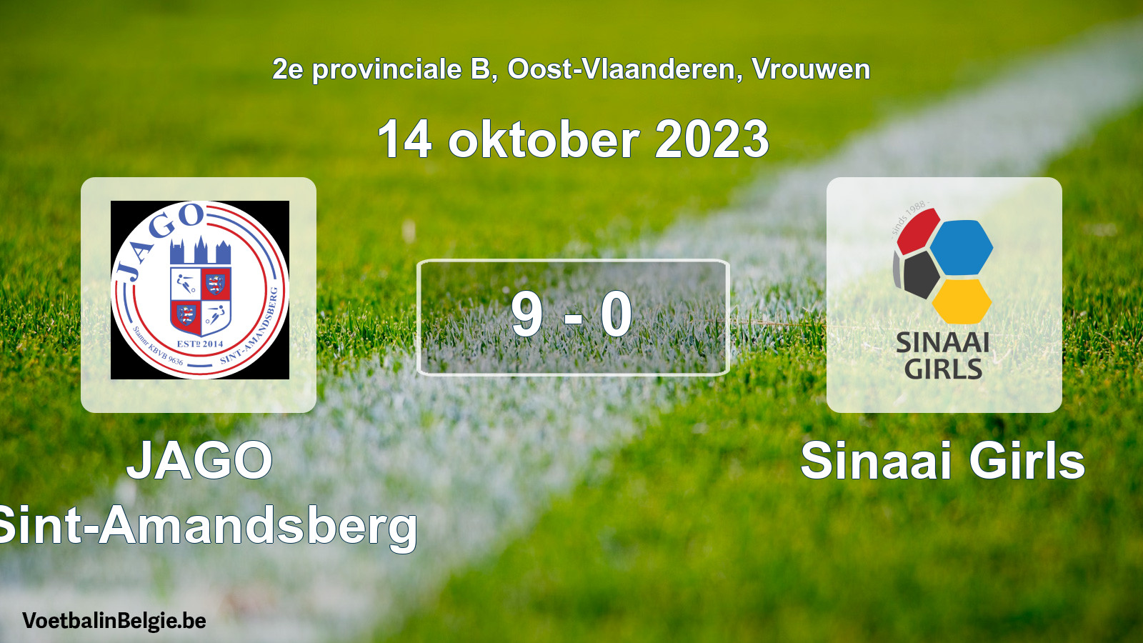Gespeelde wedstrijd vrouwenvoetbal: JAGO Sint-Amandsberg - Sinaai Girls 9 - 0 (14 oktober 2023)