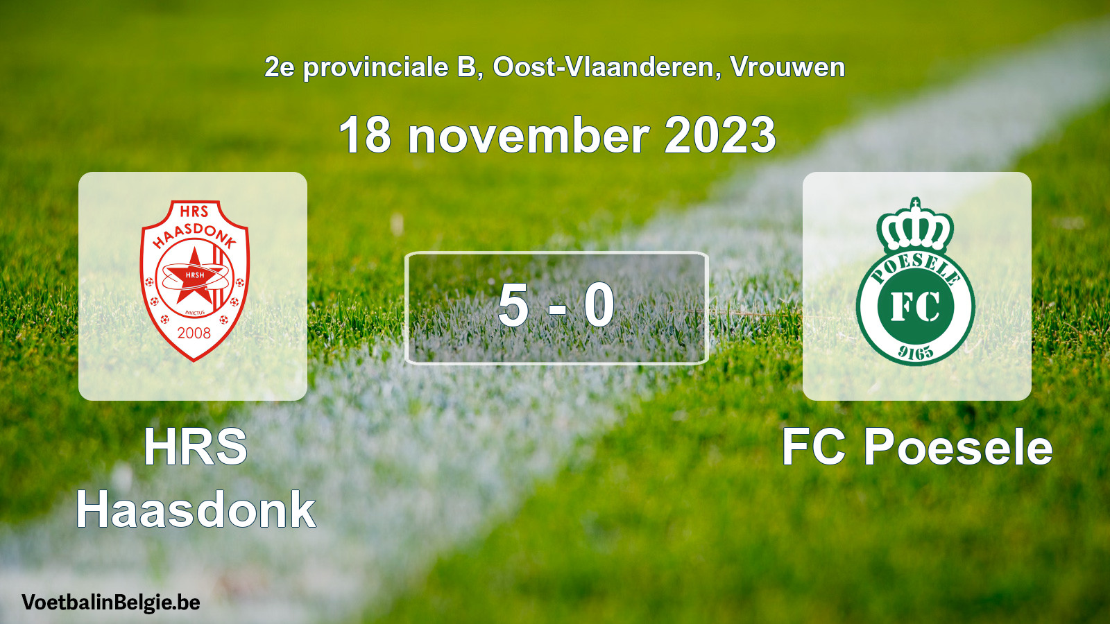 Gespeelde wedstrijd vrouwenvoetbal: HRS Haasdonk - FC Poesele 5 - 0 (18 november 2023)