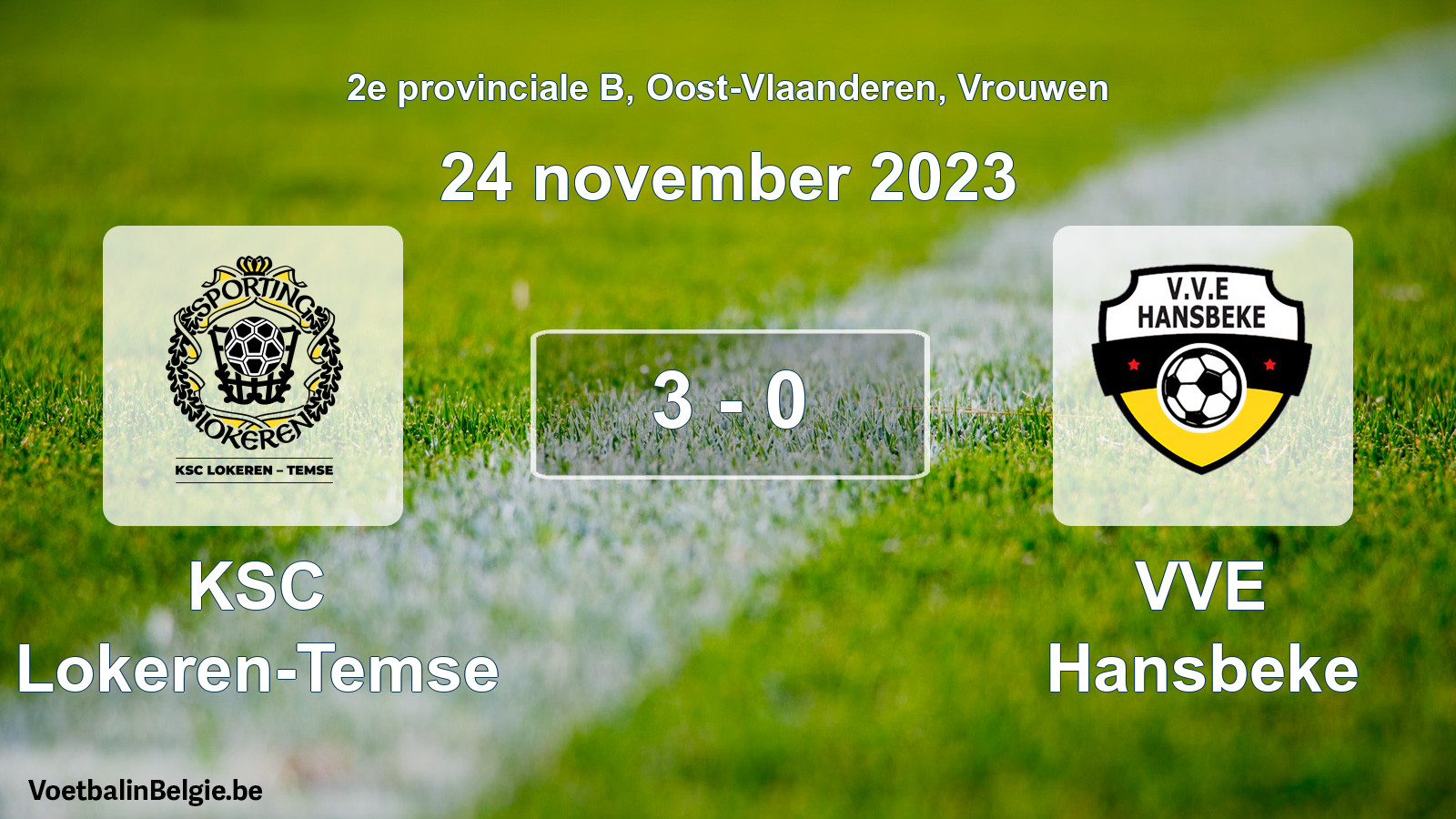 Gespeelde wedstrijd vrouwenvoetbal: KSC Lokeren-Temse - VVE Hansbeke 3 - 0 (24 november 2023)