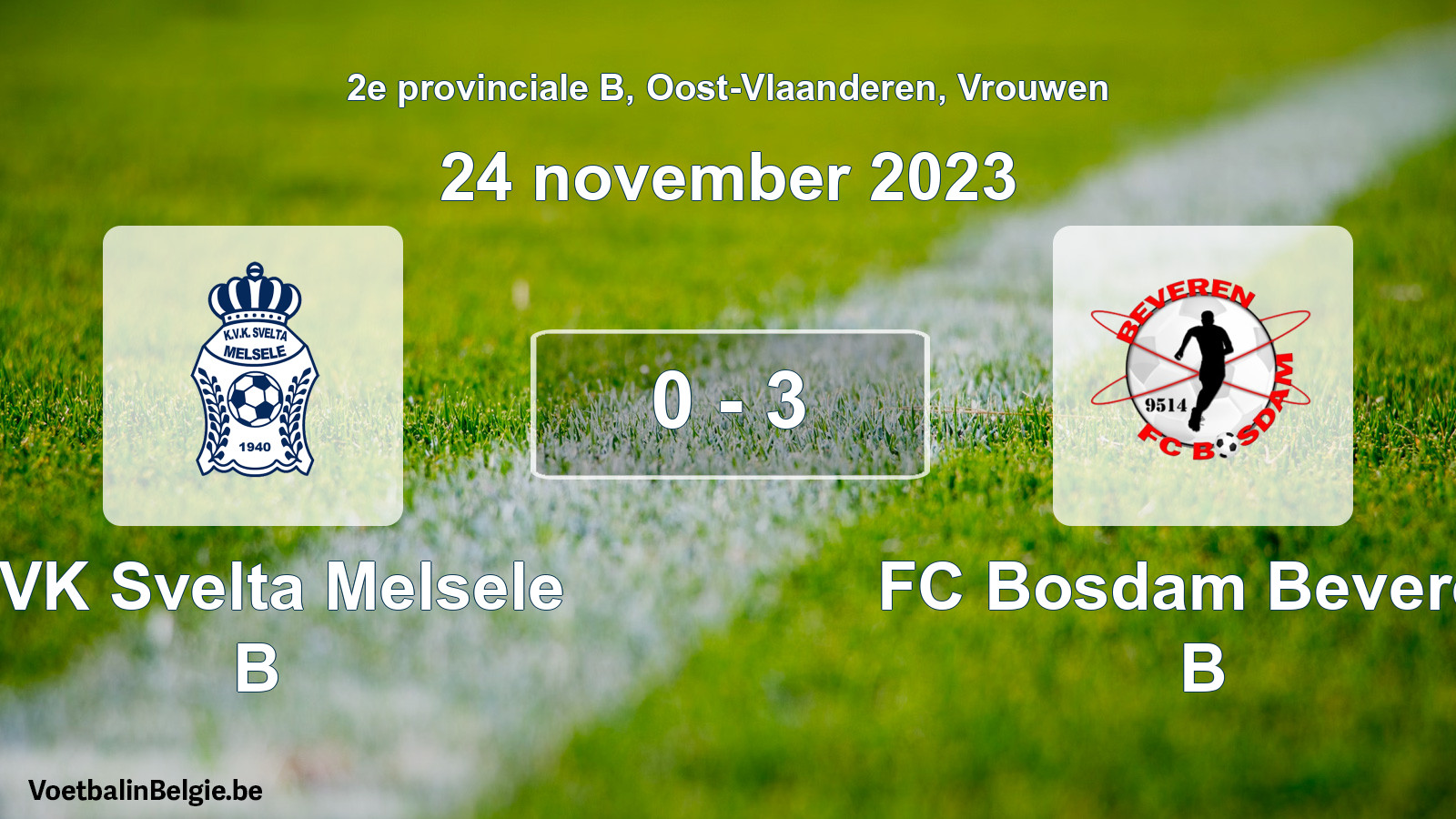 Gespeelde wedstrijd vrouwenvoetbal: KVK Svelta Melsele B - FC Bosdam Beveren B 0 - 3 (24 november 2023)
