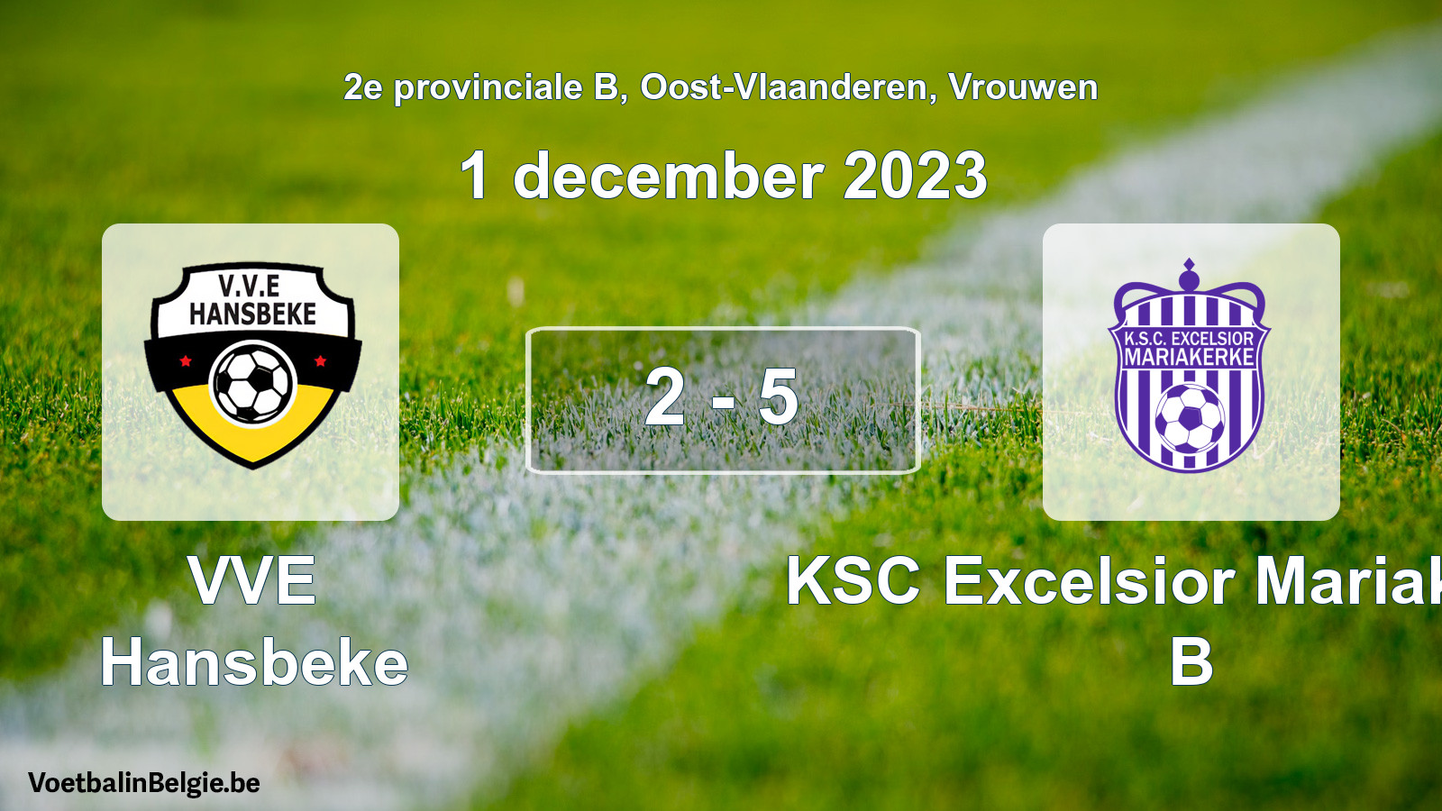 Gespeelde wedstrijd vrouwenvoetbal: VVE Hansbeke - KSC Excelsior Mariakerke B 2 - 5 (1 december 2023)