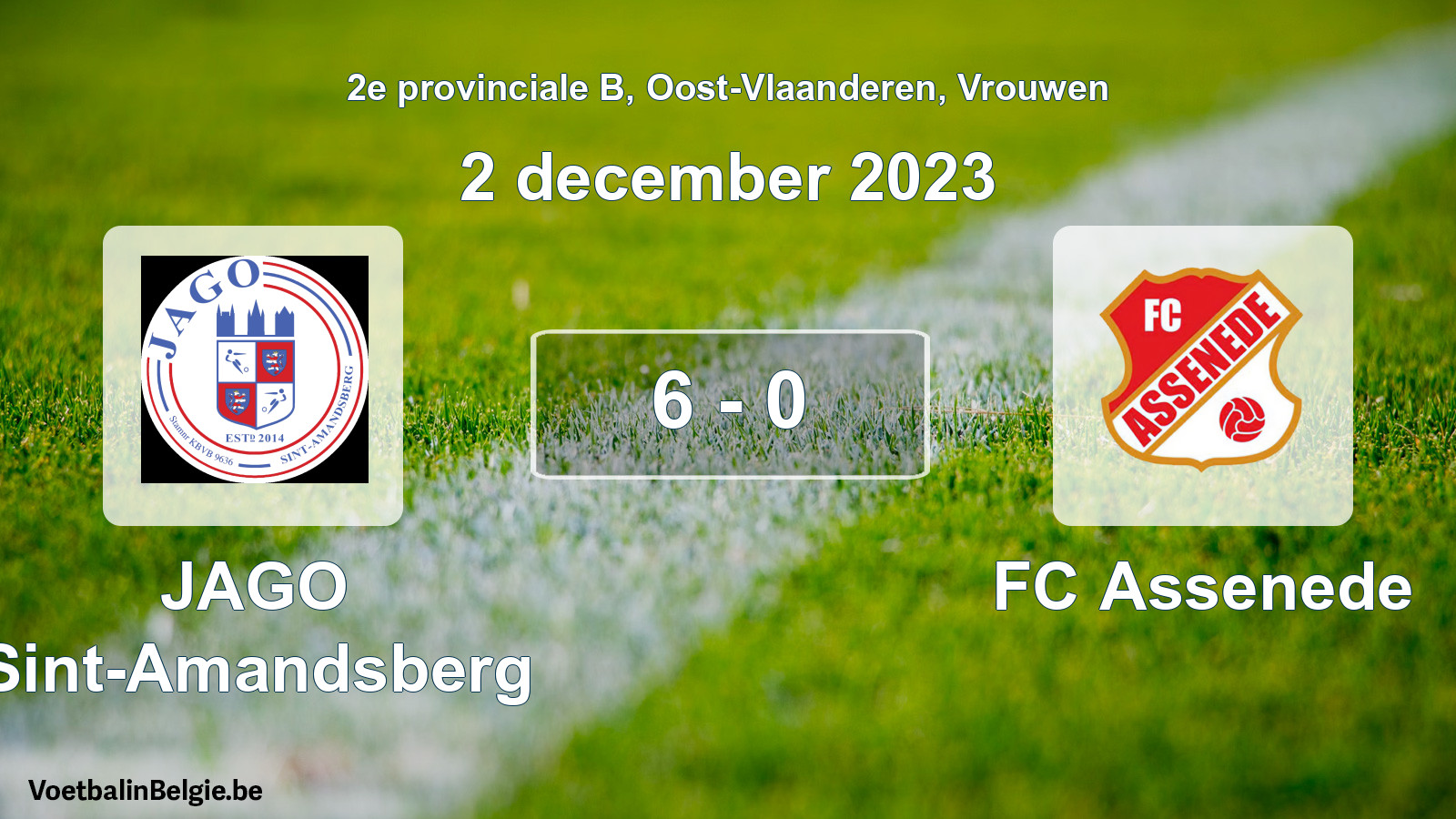 Gespeelde wedstrijd vrouwenvoetbal: JAGO Sint-Amandsberg - FC Assenede 6 - 0 (2 december 2023)