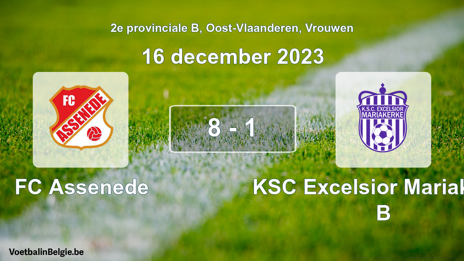 Gespeelde wedstrijd vrouwenvoetbal: FC Assenede - KSC Excelsior Mariakerke B 8 - 1 (16 december 2023)