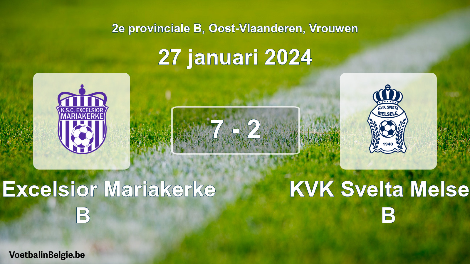 Gespeelde wedstrijd vrouwenvoetbal: KSC Excelsior Mariakerke B - KVK Svelta Melsele B 7 - 2 (27 januari 2024)