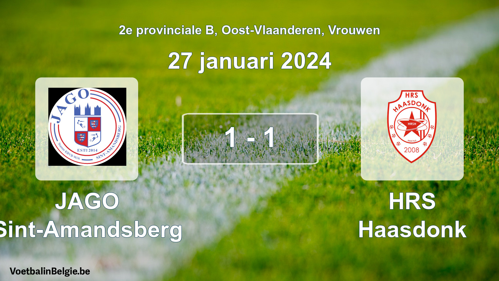 Gespeelde wedstrijd vrouwenvoetbal: JAGO Sint-Amandsberg - HRS Haasdonk 1 - 1 (27 januari 2024)