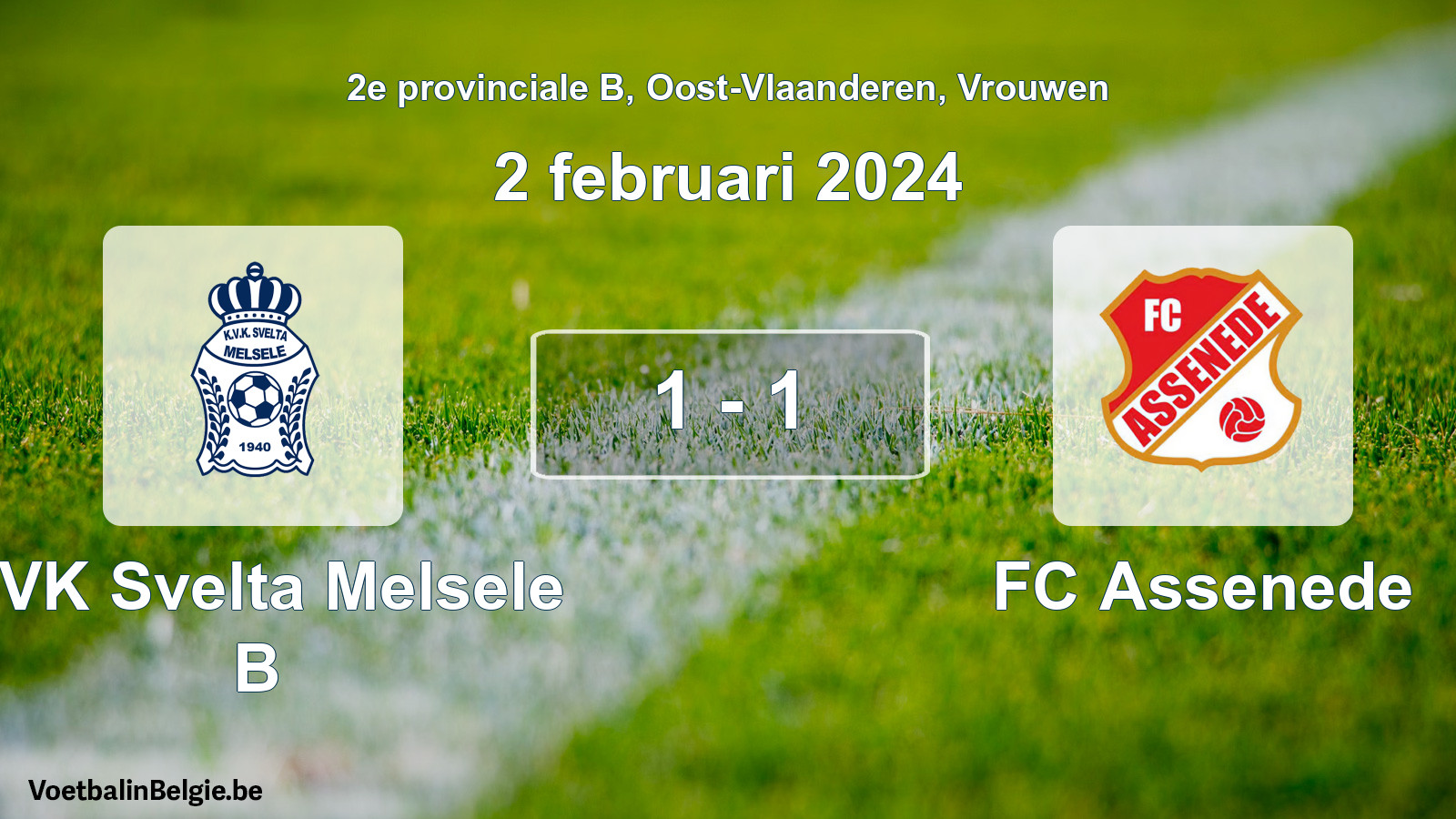 Gespeelde wedstrijd vrouwenvoetbal: KVK Svelta Melsele B - FC Assenede 1 - 1 (2 februari 2024)
