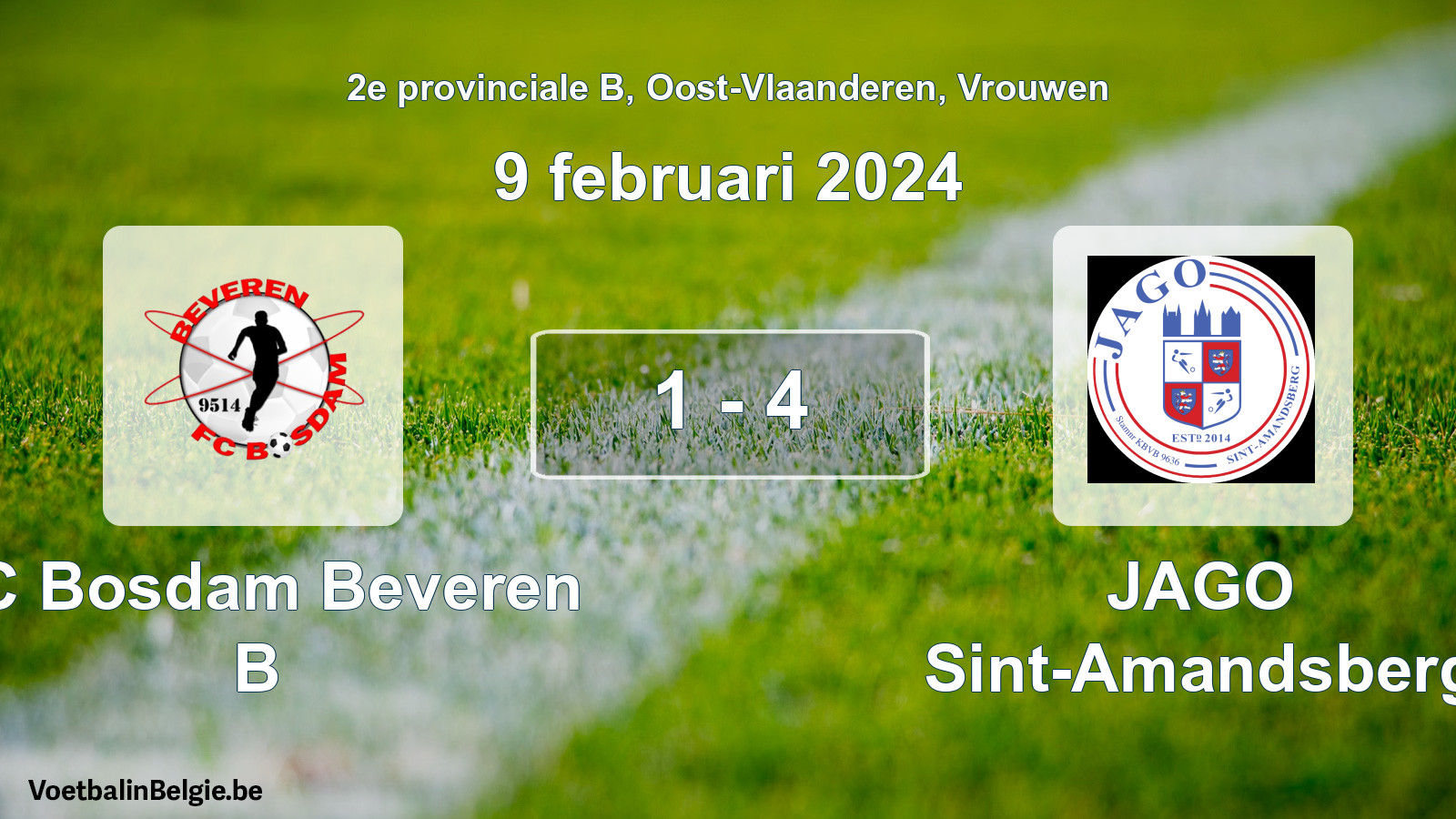 Gespeelde wedstrijd vrouwenvoetbal: FC Bosdam Beveren B - JAGO Sint-Amandsberg 1 - 4 (9 februari 2024)