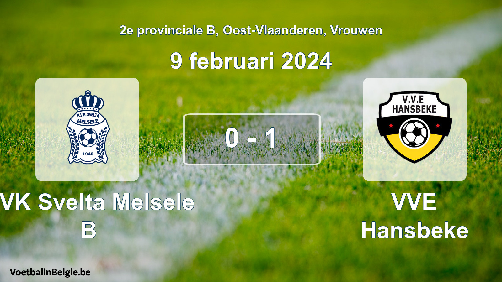 Gespeelde wedstrijd vrouwenvoetbal: KVK Svelta Melsele B - VVE Hansbeke 0 - 1 (9 februari 2024)