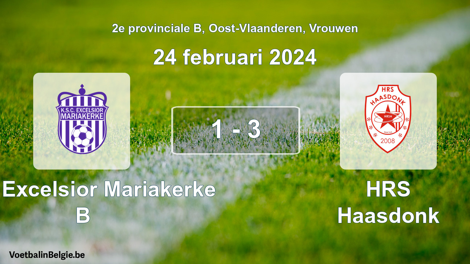Gespeelde wedstrijd vrouwenvoetbal: KSC Excelsior Mariakerke B - HRS Haasdonk 1 - 3 (24 februari 2024)