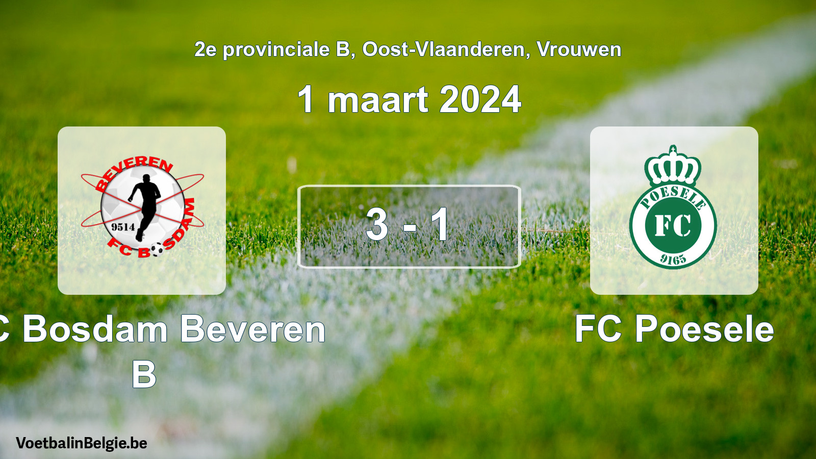 Gespeelde wedstrijd vrouwenvoetbal: FC Bosdam Beveren B - FC Poesele 3 - 1 (1 maart 2024)