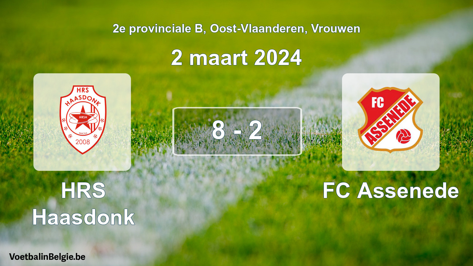 Gespeelde wedstrijd vrouwenvoetbal: HRS Haasdonk - FC Assenede 8 - 2 (2 maart 2024)