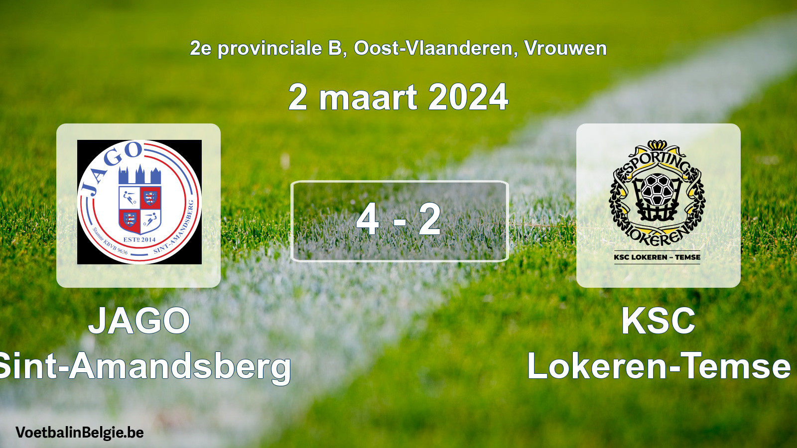 Gespeelde wedstrijd vrouwenvoetbal: JAGO Sint-Amandsberg - KSC Lokeren-Temse 4 - 2 (2 maart 2024)