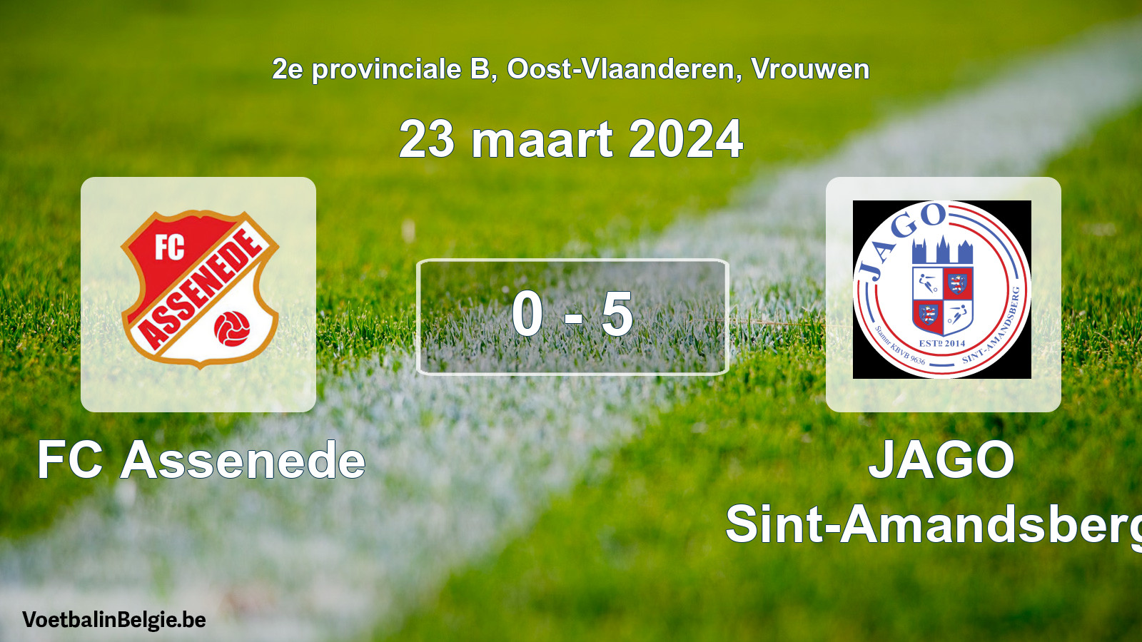 Gespeelde wedstrijd vrouwenvoetbal: FC Assenede - JAGO Sint-Amandsberg 0 - 5 (23 maart 2024)