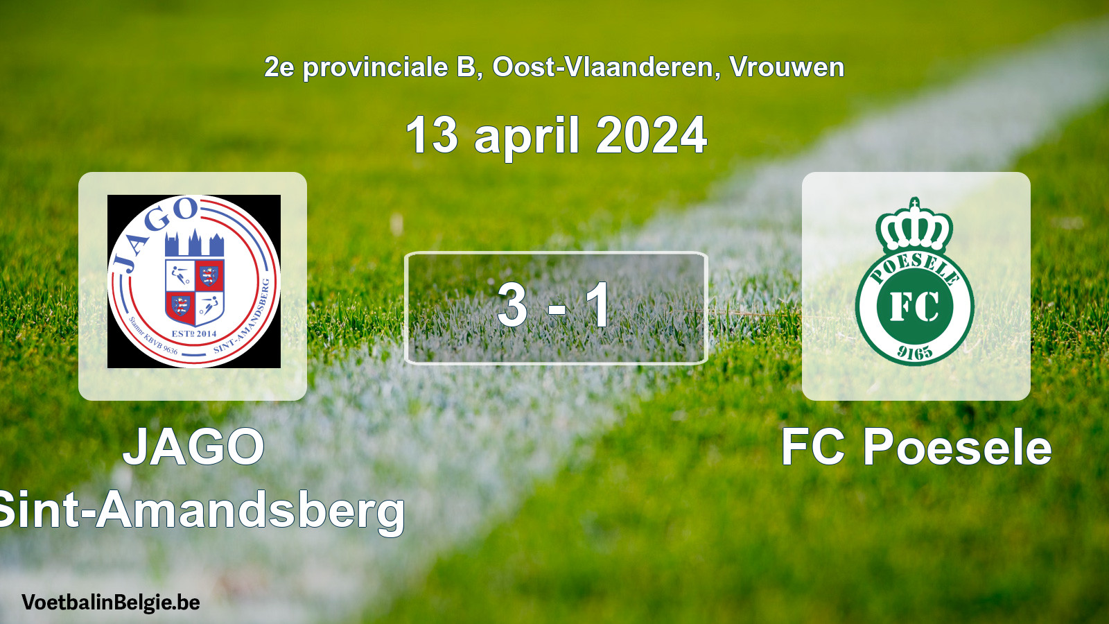 Gespeelde wedstrijd vrouwenvoetbal: JAGO Sint-Amandsberg - FC Poesele 3 - 1 (13 april 2024)