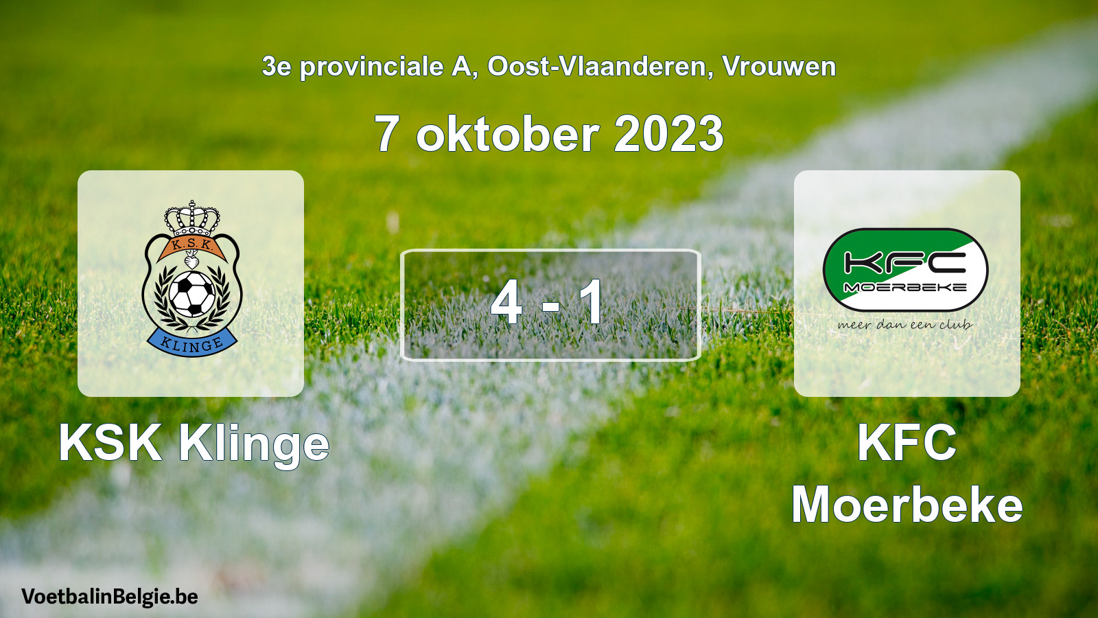 Gespeelde wedstrijd vrouwenvoetbal: KSK Klinge - KFC Moerbeke 4 - 1 (7 oktober 2023)