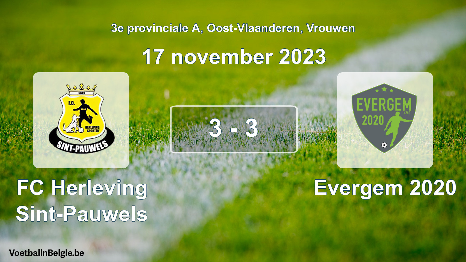 Gespeelde wedstrijd vrouwenvoetbal: FC Herleving Sint-Pauwels - Evergem 2020 3 - 3 (17 november 2023)