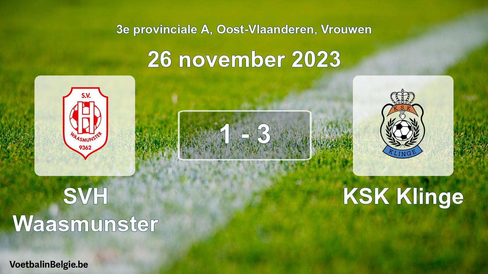 Gespeelde wedstrijd vrouwenvoetbal: SVH Waasmunster - KSK Klinge 1 - 3 (26 november 2023)