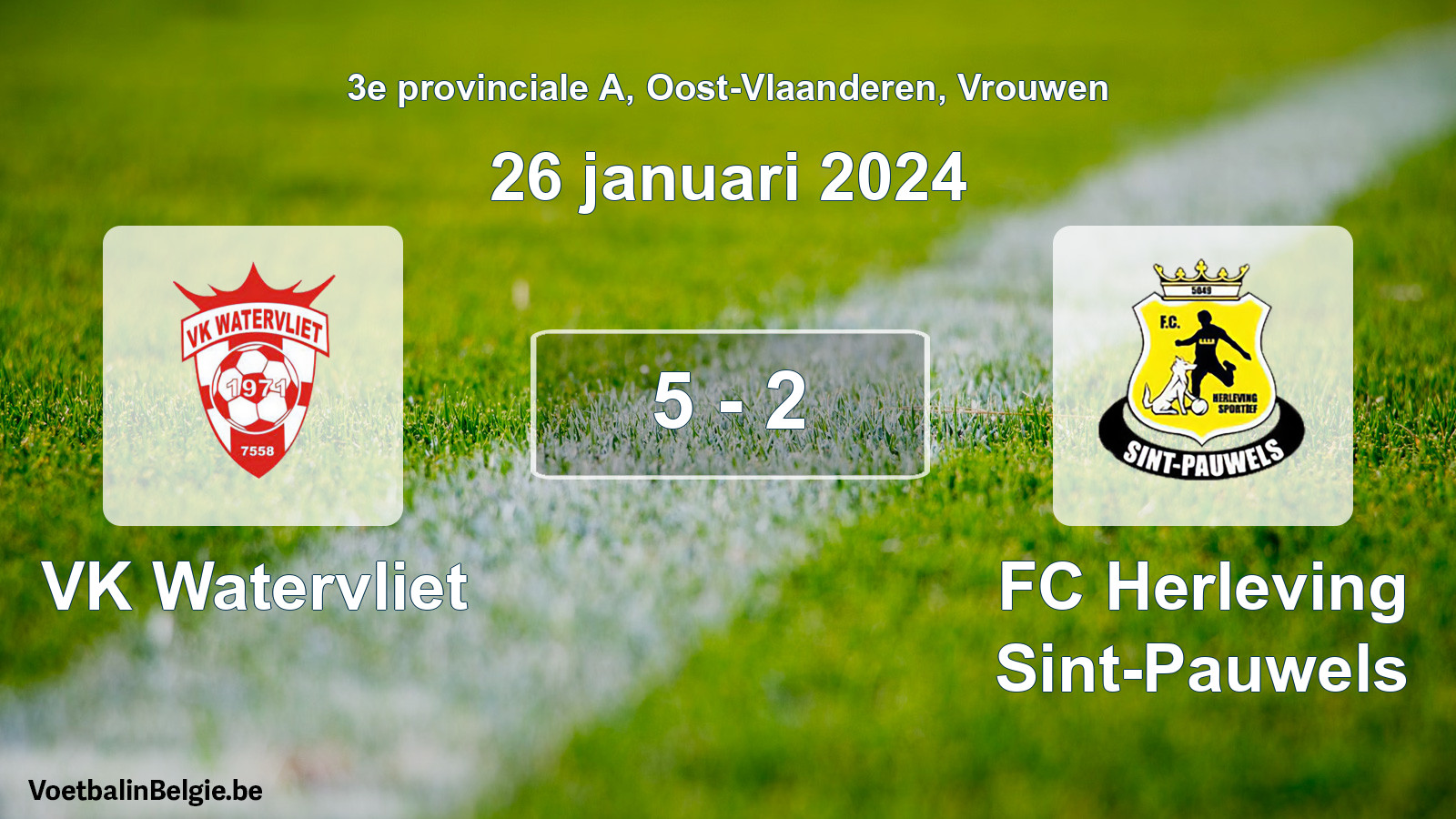 Gespeelde wedstrijd vrouwenvoetbal: VK Watervliet - FC Herleving Sint-Pauwels 5 - 2 (26 januari 2024)