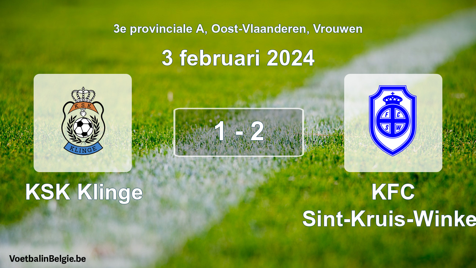 Gespeelde wedstrijd vrouwenvoetbal: KSK Klinge - KFC Sint-Kruis-Winkel 1 - 2 (3 februari 2024)