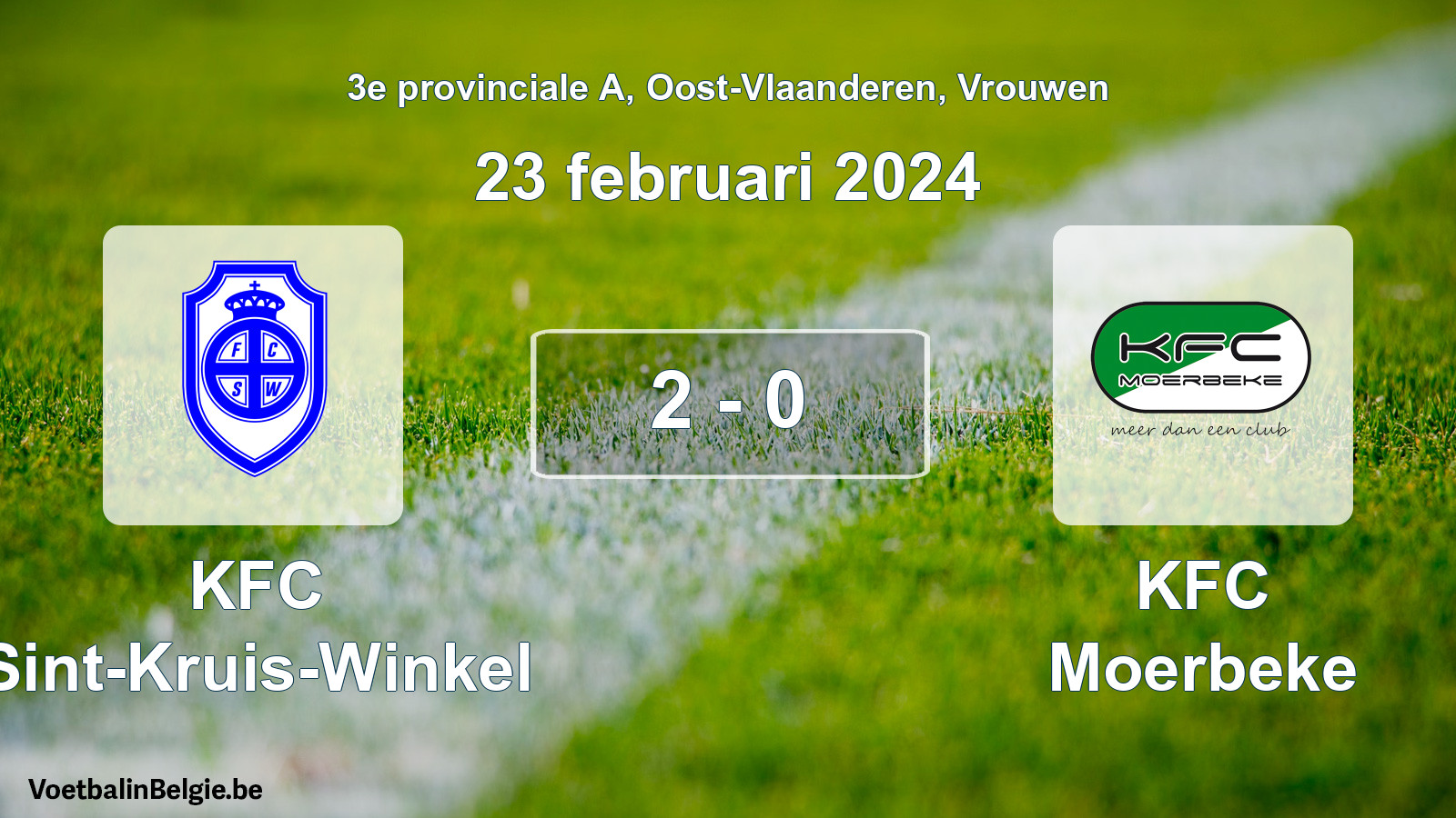 Match joué football femmes: KFC Sint-Kruis-Winkel - KFC Moerbeke 2 - 0 (23 février 2024)