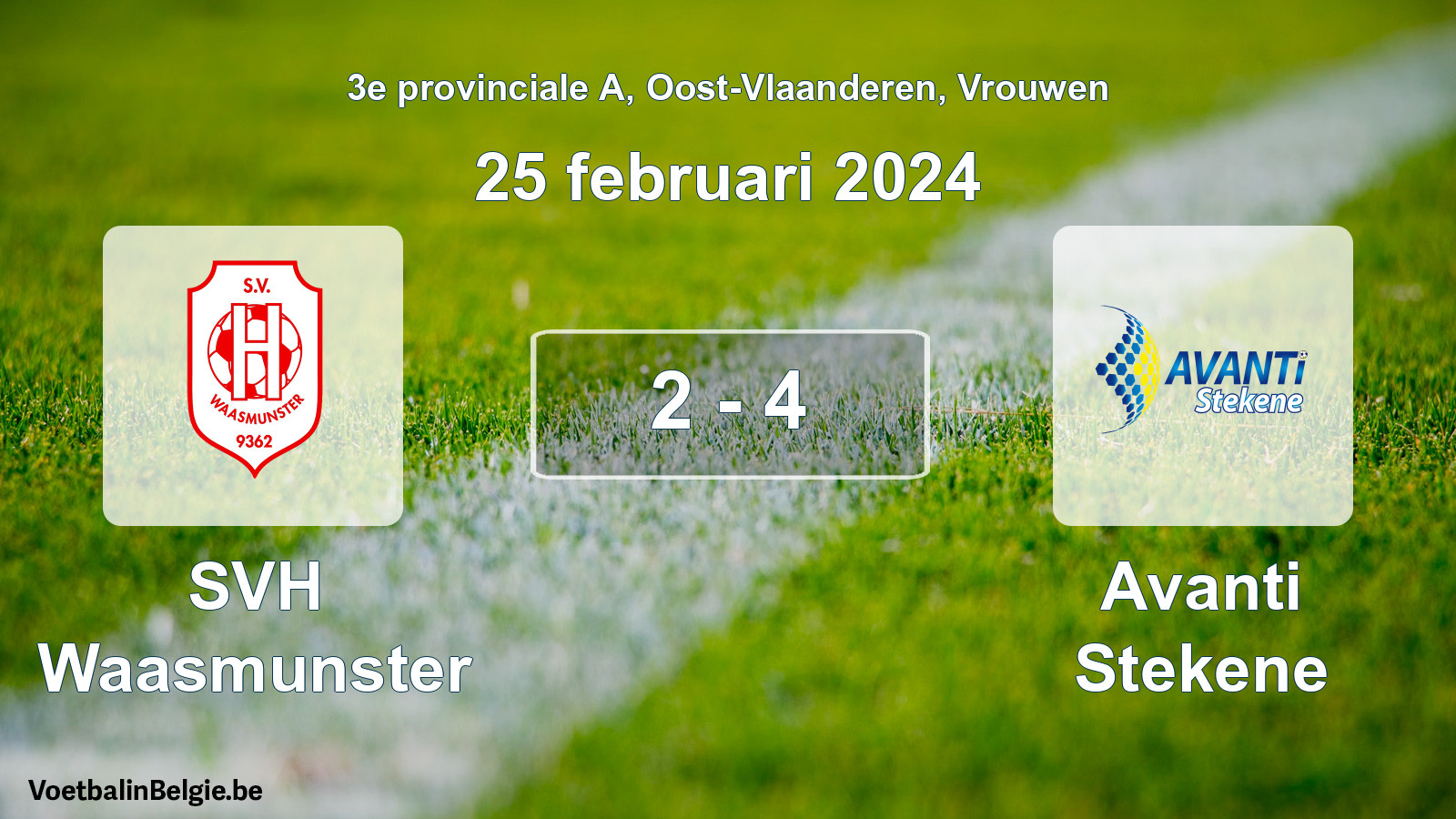 Gespeelde wedstrijd vrouwenvoetbal: SVH Waasmunster - Avanti Stekene 2 - 4 (25 februari 2024)