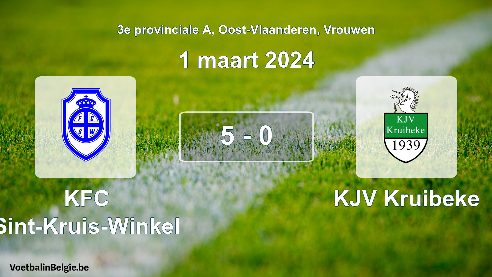 Gespeelde wedstrijd vrouwenvoetbal: KFC Sint-Kruis-Winkel - KJV Kruibeke 5 - 0 (1 maart 2024)