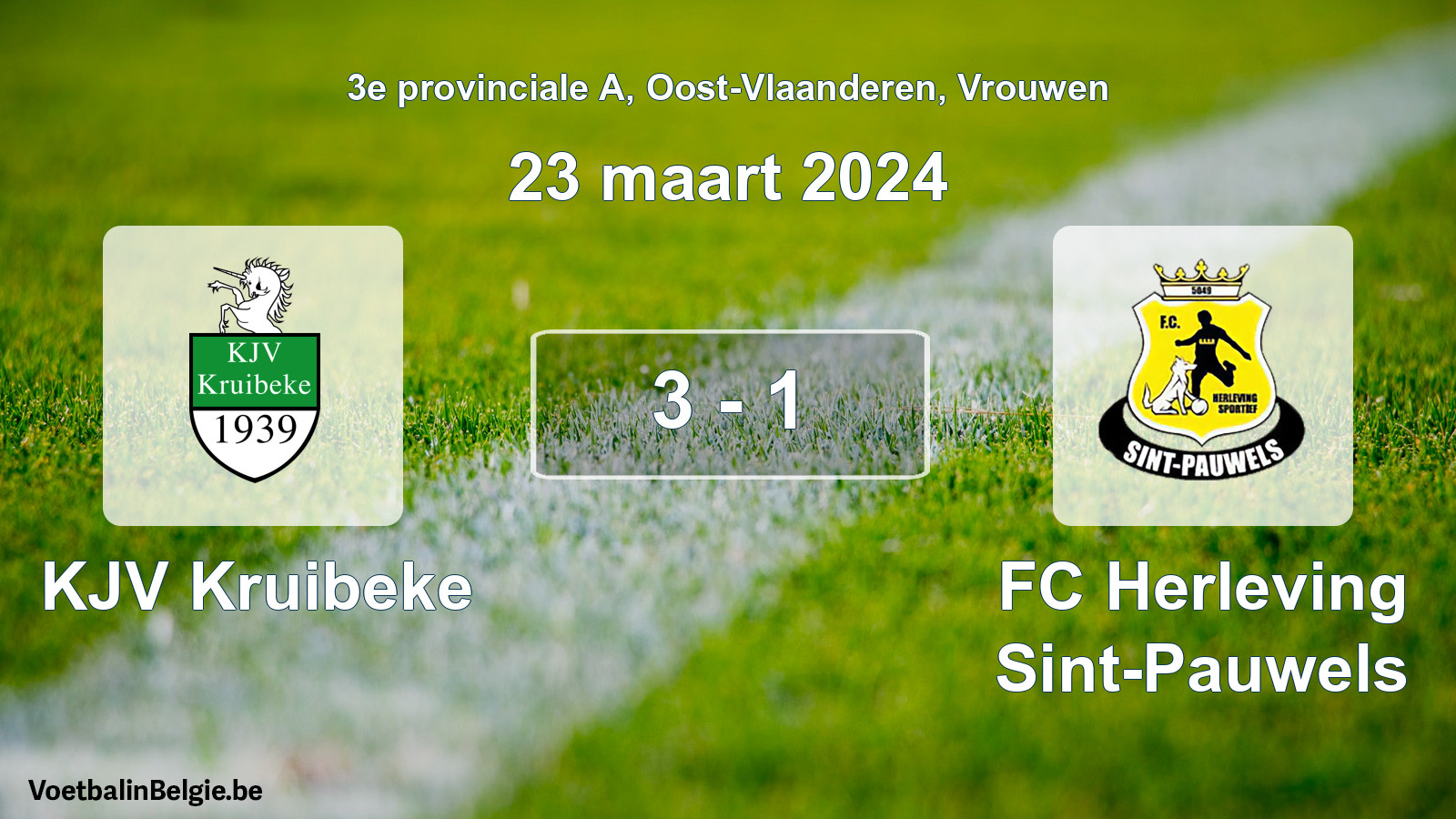 Gespeelde wedstrijd vrouwenvoetbal: KJV Kruibeke - FC Herleving Sint-Pauwels 3 - 1 (23 maart 2024)