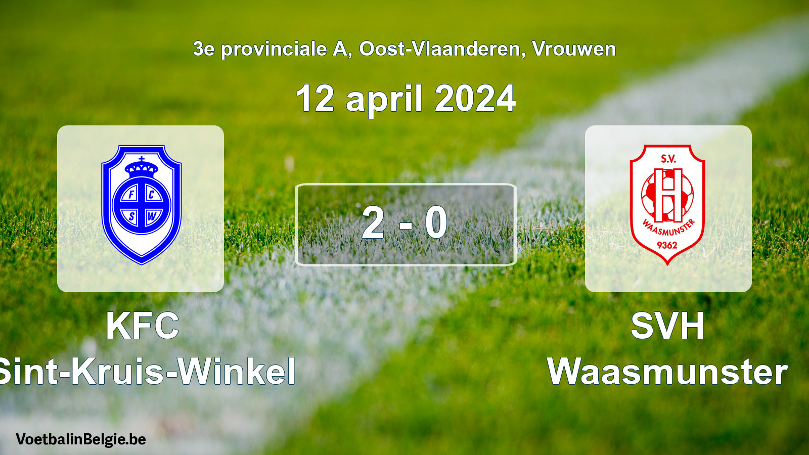 Gespeelde wedstrijd vrouwenvoetbal: KFC Sint-Kruis-Winkel - SVH Waasmunster 2 - 0 (12 april 2024)