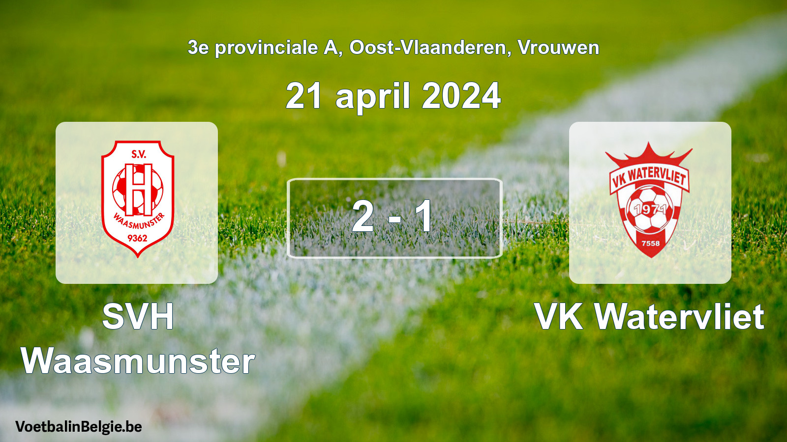 Gespeelde wedstrijd vrouwenvoetbal: SVH Waasmunster - VK Watervliet 2 - 1 (21 april 2024)