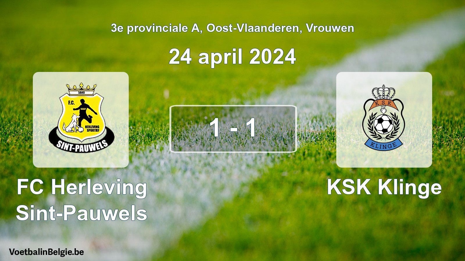 Gespeelde wedstrijd vrouwenvoetbal: FC Herleving Sint-Pauwels - KSK Klinge 1 - 1 (24 april 2024)