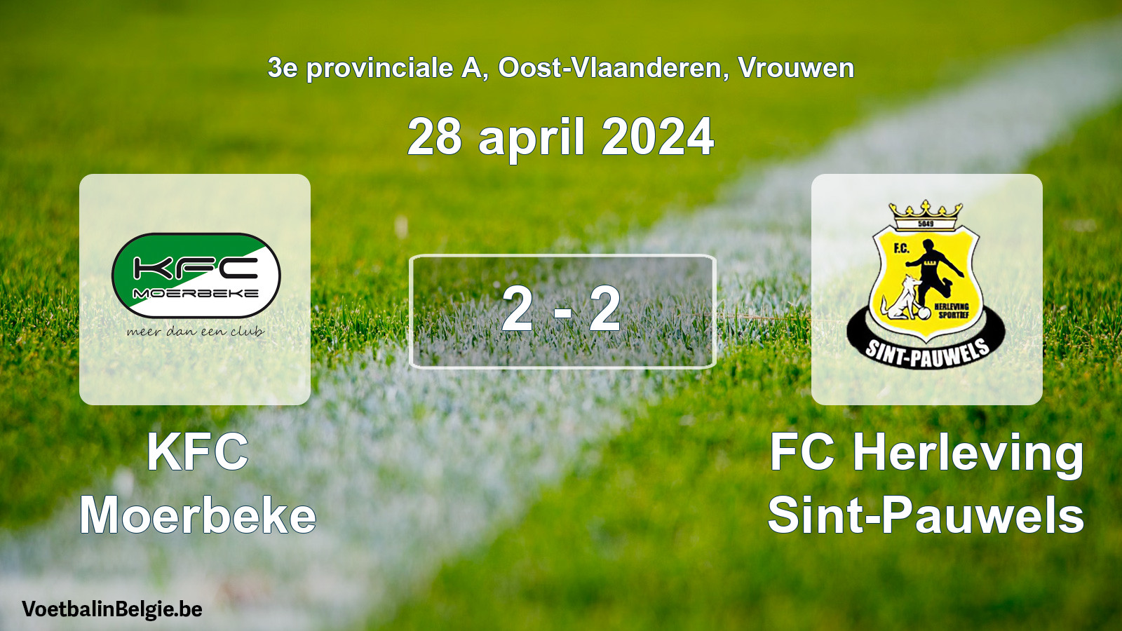 Gespeelde wedstrijd vrouwenvoetbal: KFC Moerbeke - FC Herleving Sint-Pauwels 2 - 2 (28 april 2024)
