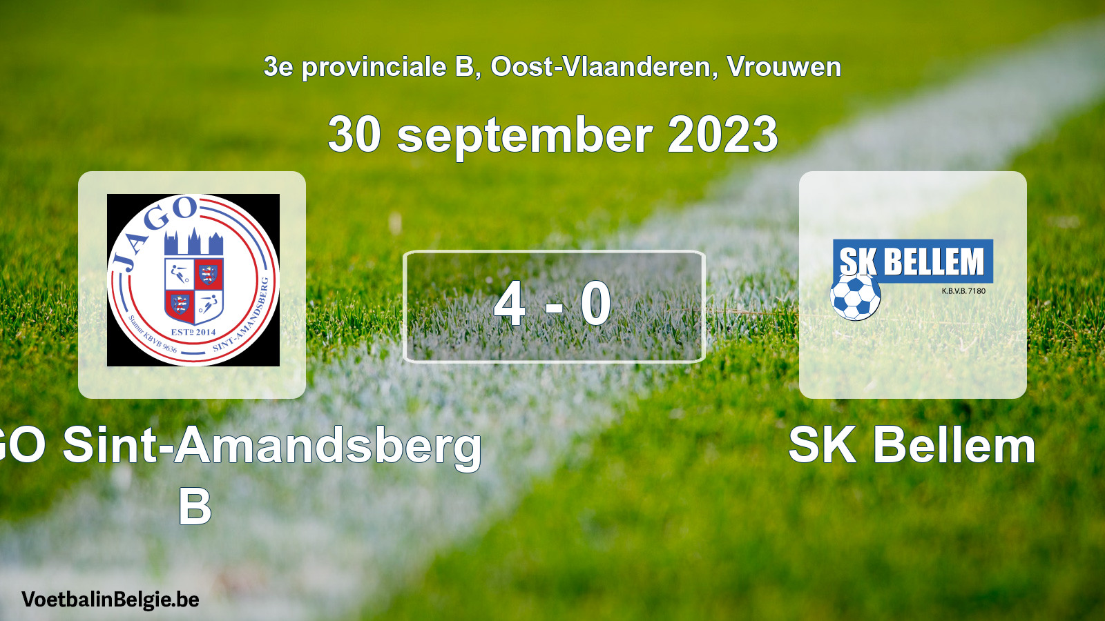 Gespeelde wedstrijd vrouwenvoetbal: JAGO Sint-Amandsberg B - SK Bellem 4 - 0 (30 september 2023)