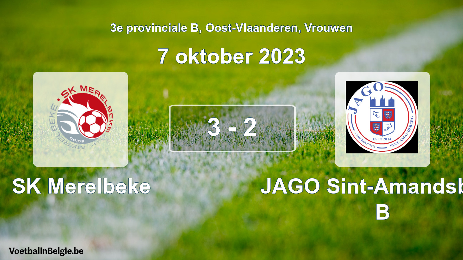 Gespeelde wedstrijd vrouwenvoetbal: SK Merelbeke - JAGO Sint-Amandsberg B 3 - 2 (7 oktober 2023)