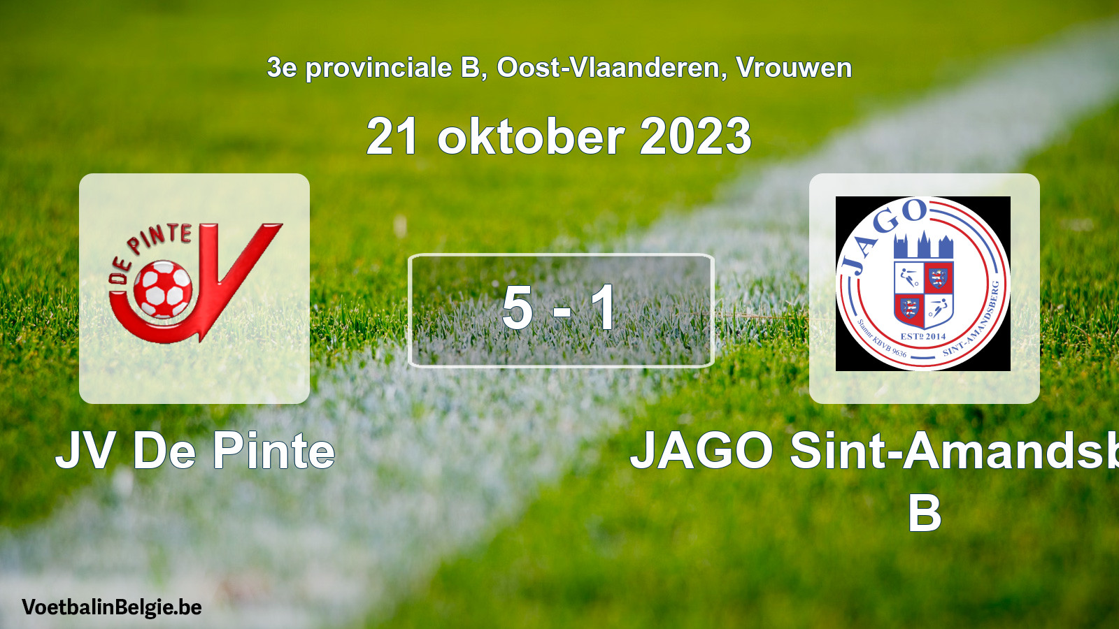 Gespeelde wedstrijd vrouwenvoetbal: JV De Pinte - JAGO Sint-Amandsberg B 5 - 1 (21 oktober 2023)