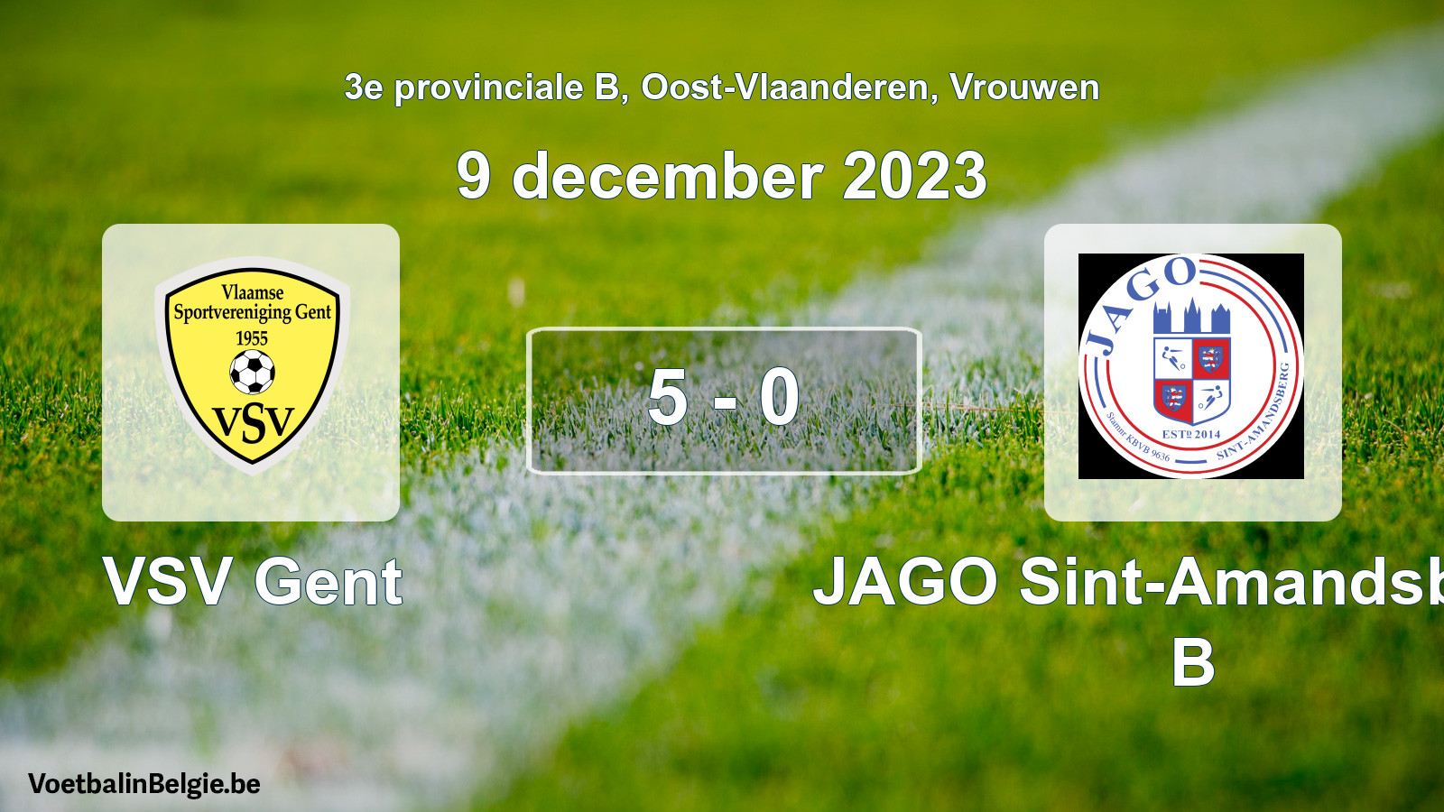 Gespeelde wedstrijd vrouwenvoetbal: VSV Gent - JAGO Sint-Amandsberg B 5 - 0 (9 december 2023)
