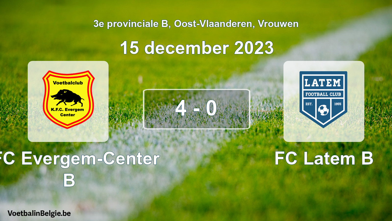 Gespeelde wedstrijd vrouwenvoetbal: KFC Evergem-Center B - FC Latem B 4 - 0 (15 december 2023)