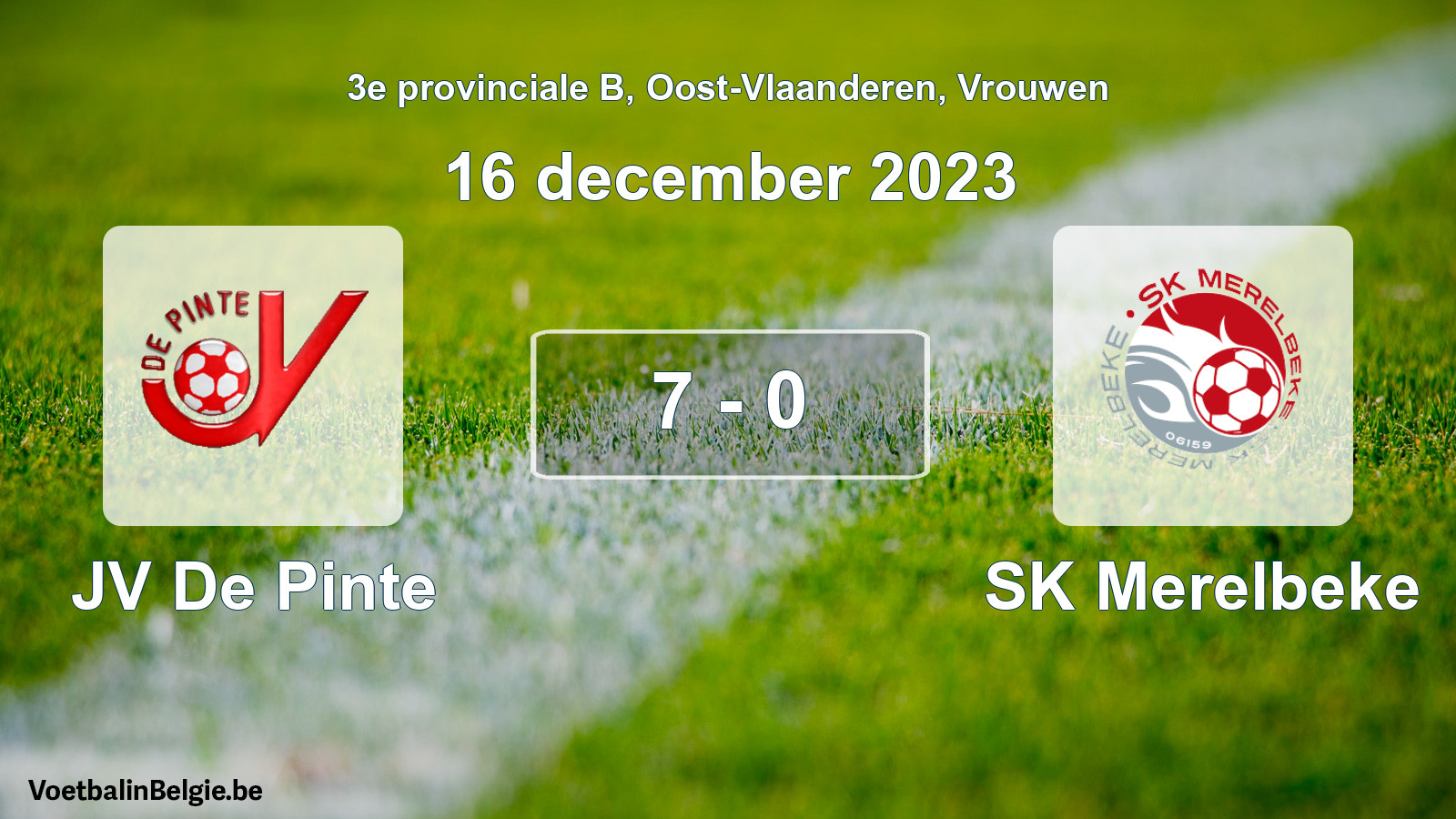 Gespeelde wedstrijd vrouwenvoetbal: JV De Pinte - SK Merelbeke 7 - 0 (16 december 2023)