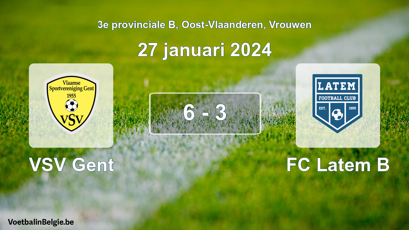 Gespeelde wedstrijd vrouwenvoetbal: VSV Gent - FC Latem B 6 - 3 (27 januari 2024)