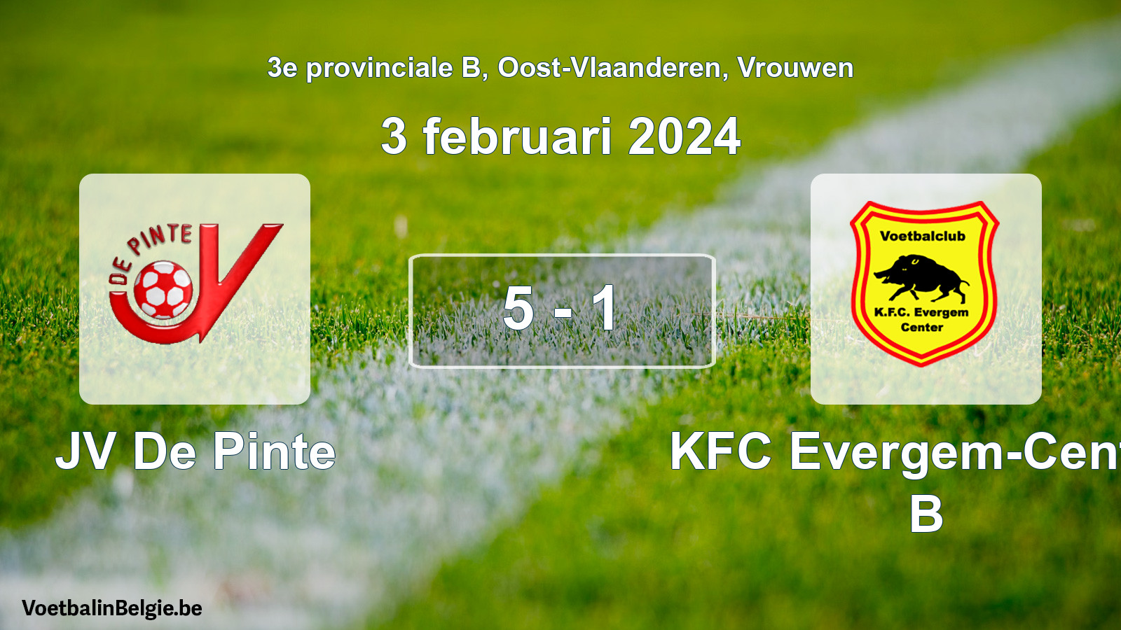 Gespeelde wedstrijd vrouwenvoetbal: JV De Pinte - KFC Evergem-Center B 5 - 1 (3 februari 2024)