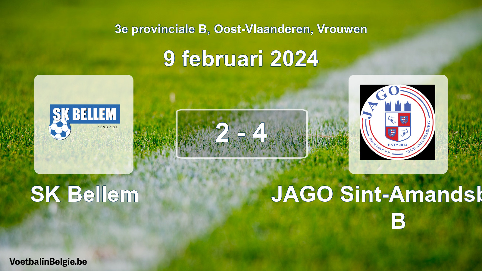 Gespeelde wedstrijd vrouwenvoetbal: SK Bellem - JAGO Sint-Amandsberg B 2 - 4 (9 februari 2024)
