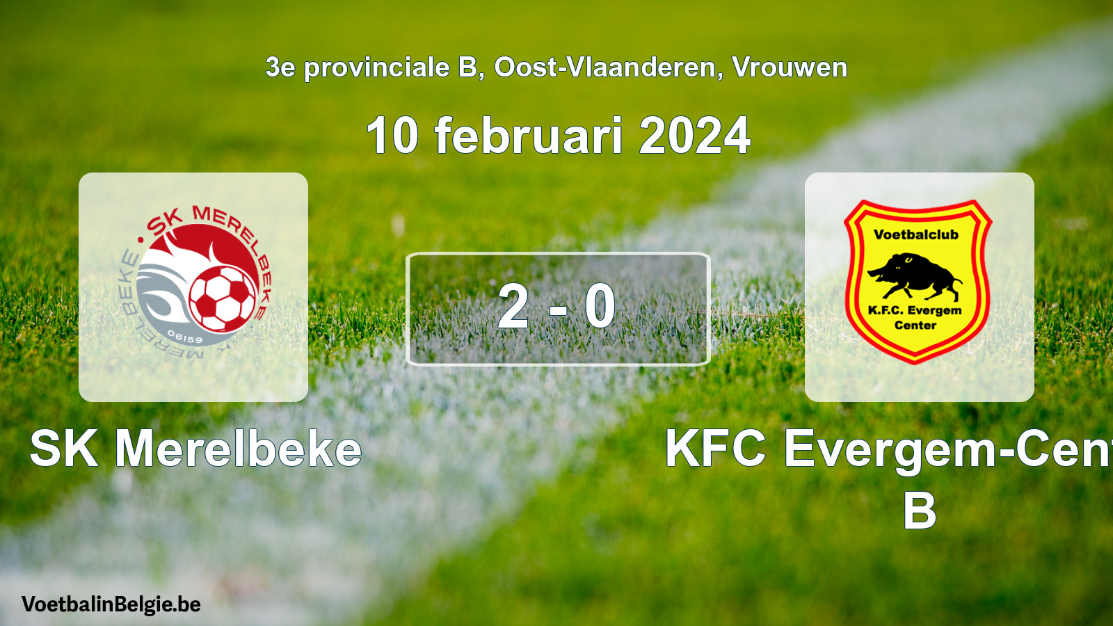 Gespeelde wedstrijd vrouwenvoetbal: SK Merelbeke - KFC Evergem-Center B 2 - 0 (10 februari 2024)