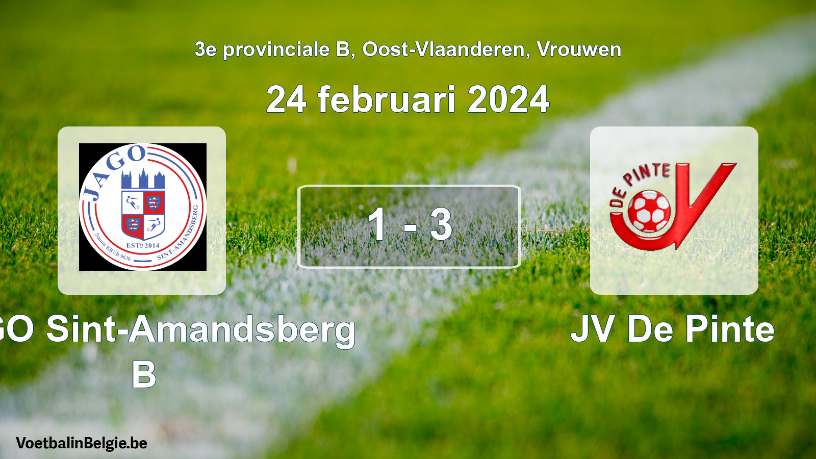 Gespeelde wedstrijd vrouwenvoetbal: JAGO Sint-Amandsberg B - JV De Pinte 1 - 3 (24 februari 2024)