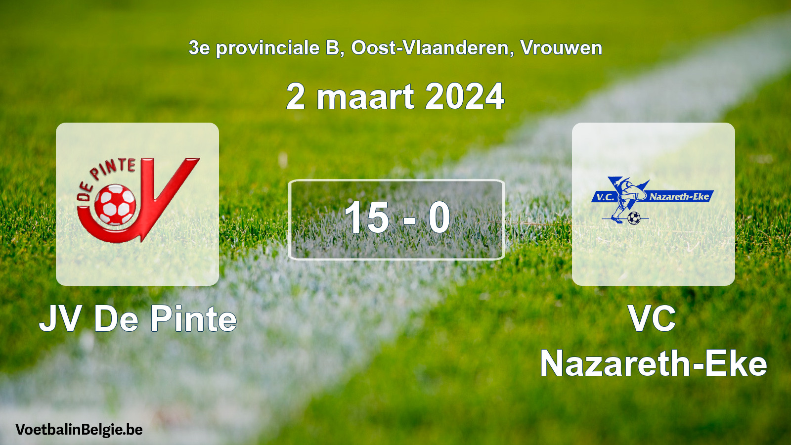 Gespeelde wedstrijd vrouwenvoetbal: JV De Pinte - VC Nazareth-Eke 15 - 0 (2 maart 2024)