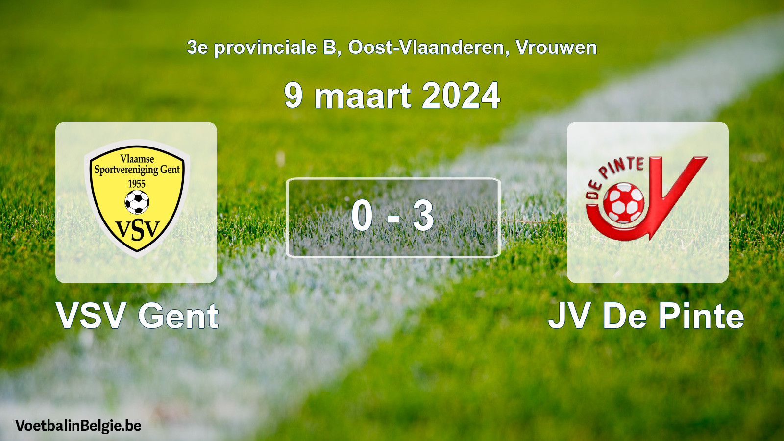 Gespeelde wedstrijd vrouwenvoetbal: VSV Gent - JV De Pinte 0 - 3 (9 maart 2024)