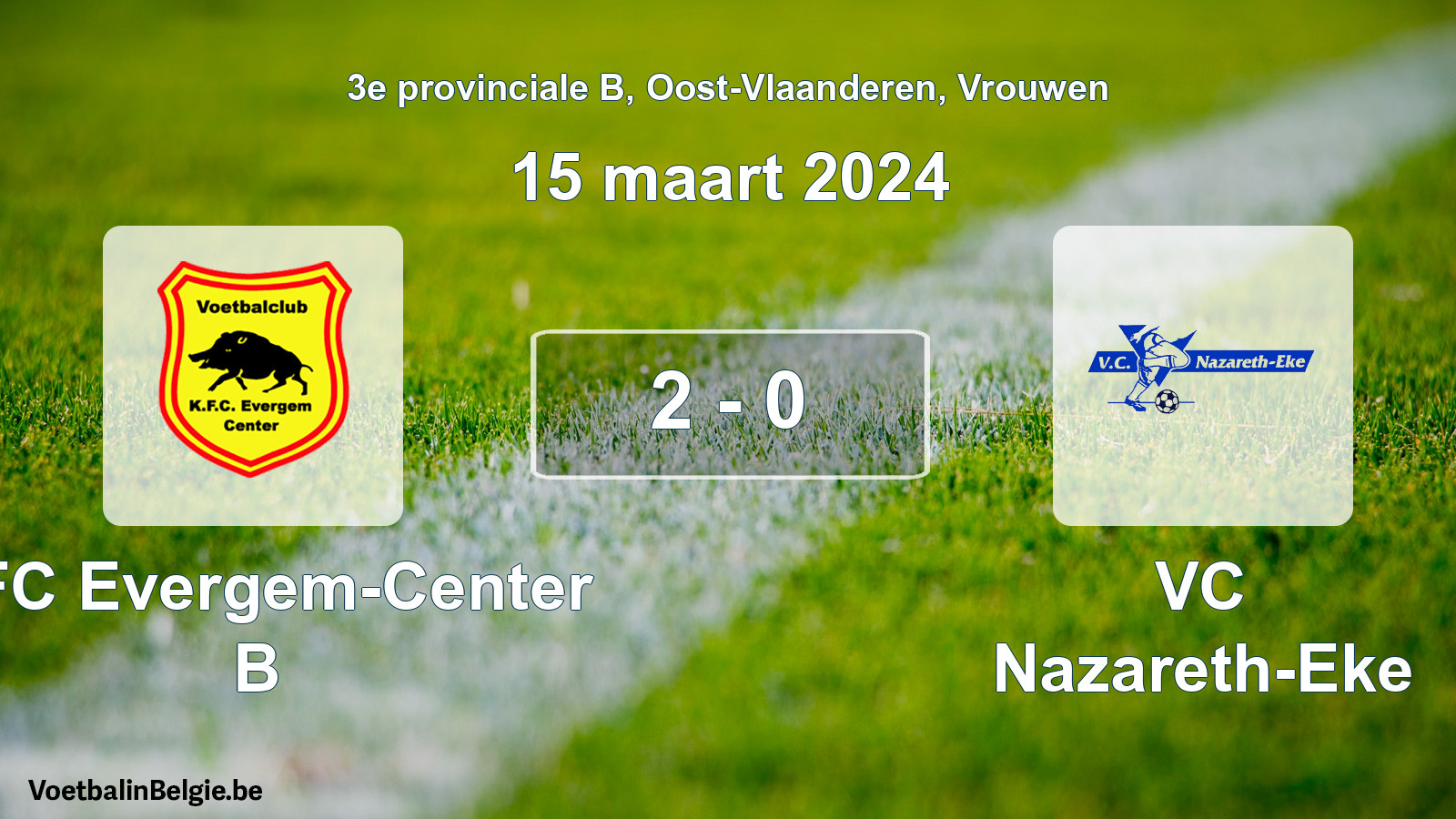 Gespeelde wedstrijd vrouwenvoetbal: KFC Evergem-Center B - VC Nazareth-Eke 2 - 0 (15 maart 2024)