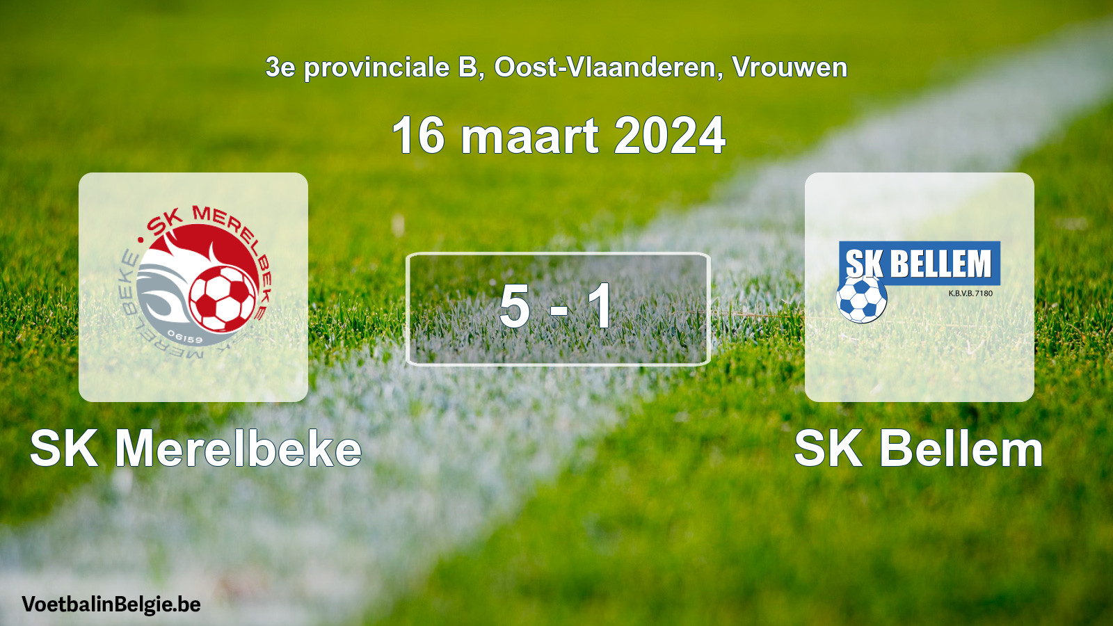 Gespeelde wedstrijd vrouwenvoetbal: SK Merelbeke - SK Bellem 5 - 1 (16 maart 2024)