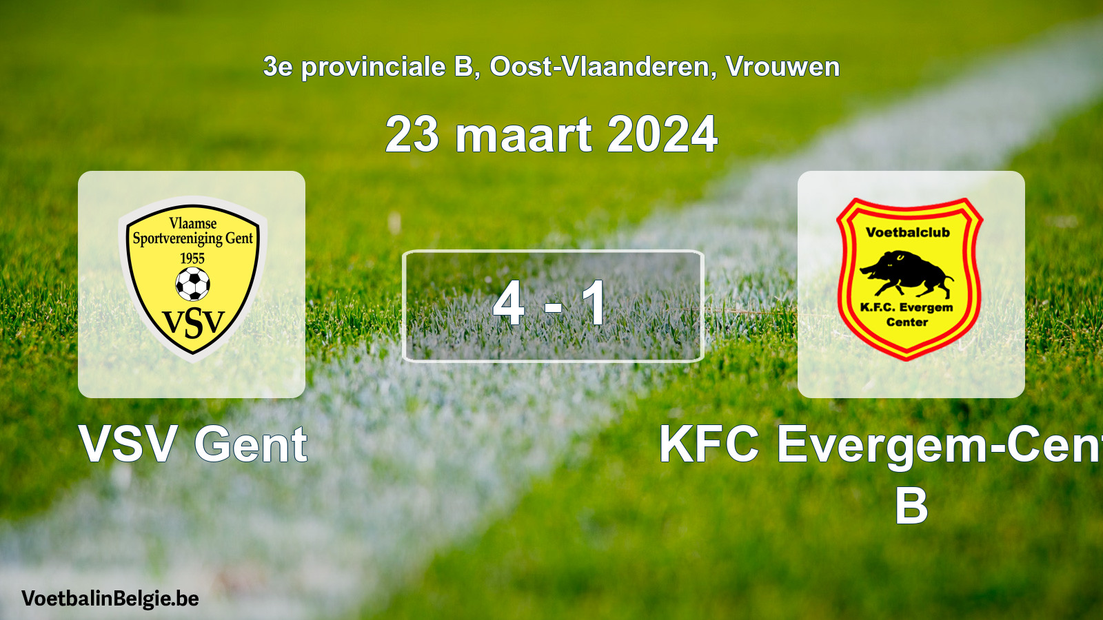 Gespeelde wedstrijd vrouwenvoetbal: VSV Gent - KFC Evergem-Center B 4 - 1 (23 maart 2024)