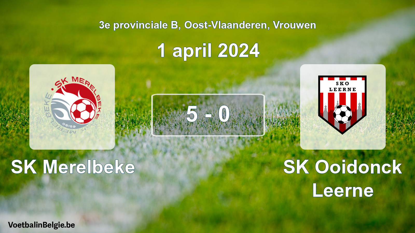 Gespeelde wedstrijd vrouwenvoetbal: SK Merelbeke - SK Ooidonck Leerne 5 - 0 (1 april 2024)
