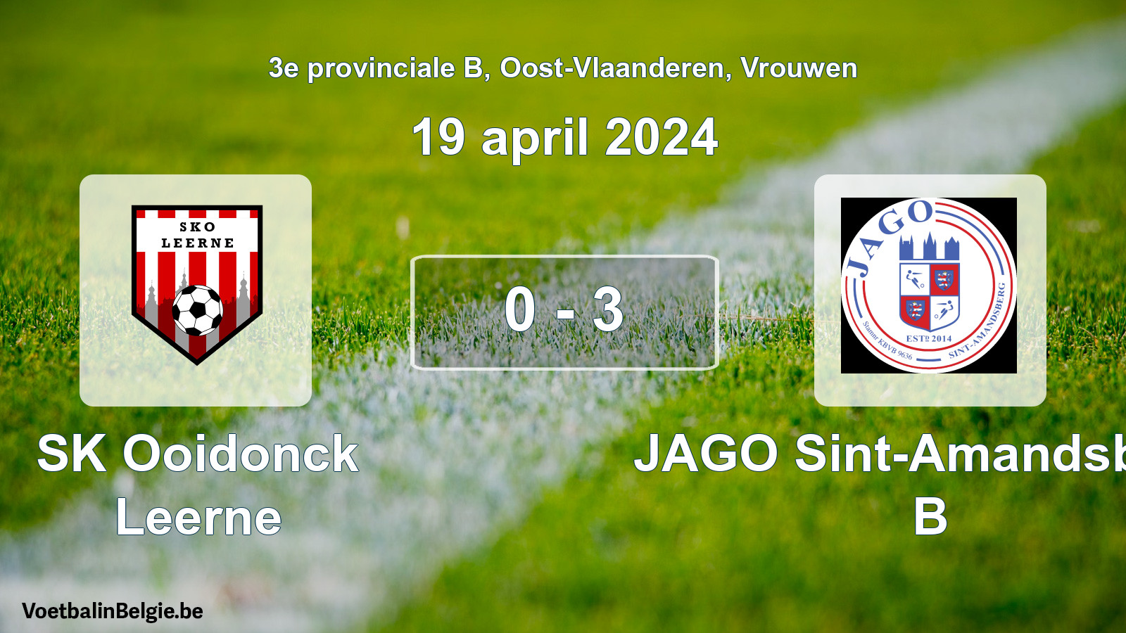 Gespeelde wedstrijd vrouwenvoetbal: SK Ooidonck Leerne - JAGO Sint-Amandsberg B 0 - 3 (19 april 2024)