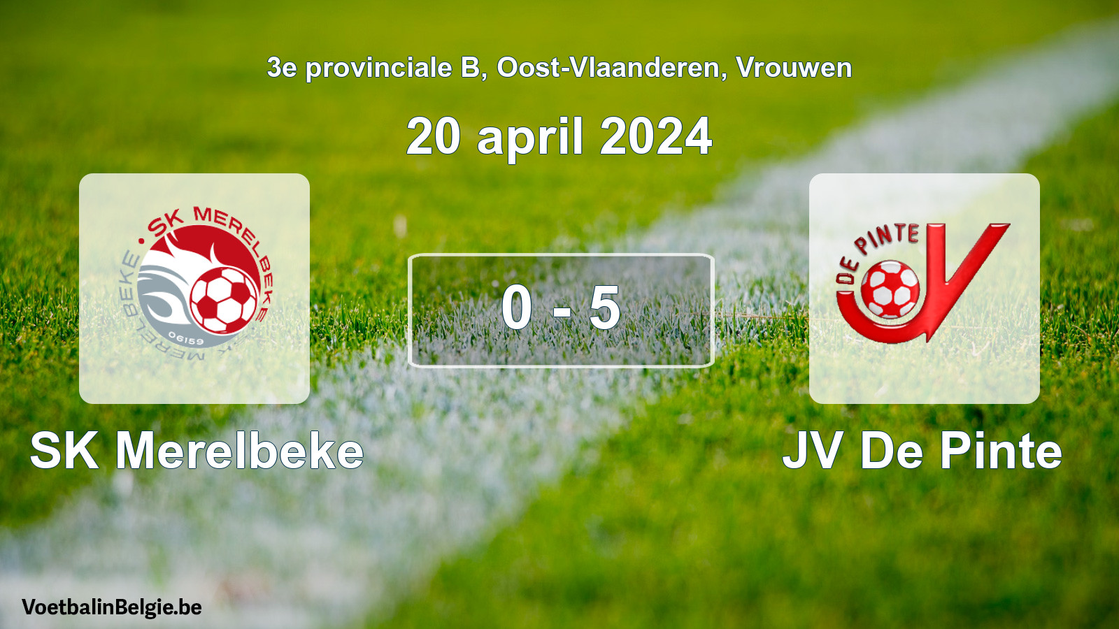 Gespeelde wedstrijd vrouwenvoetbal: SK Merelbeke - JV De Pinte 0 - 5 (20 april 2024)